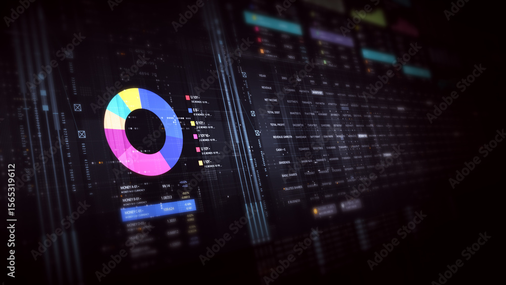 Poster Dynamic data visuals for business info graphics, animated charts, and data-driven insights for a business meeting mock-up. Explore the world of trading, stock exchanges, and crypto