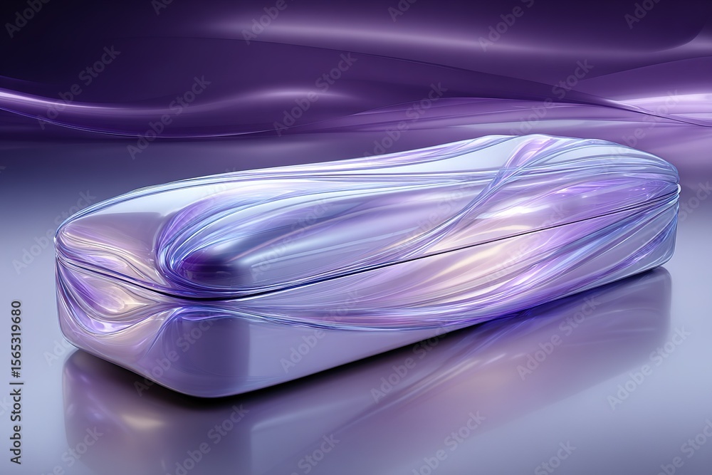 Poster elegant purple container with sleek design and smooth curves displayed on a glossy surface with abst