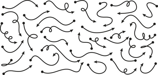 Hand drawn arrows, vector hand drawn curve arrow brush stroke for presentation, infographics, web design or educational materials.