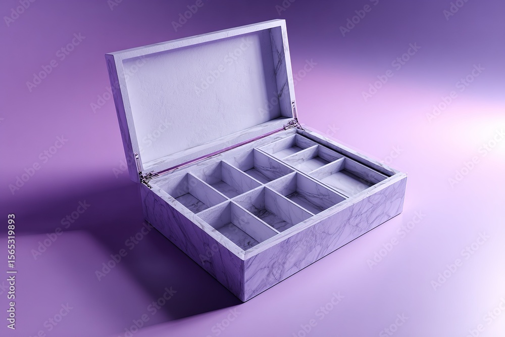 Poster stylish marble-style box with multiple compartments displayed on a soft gradient background