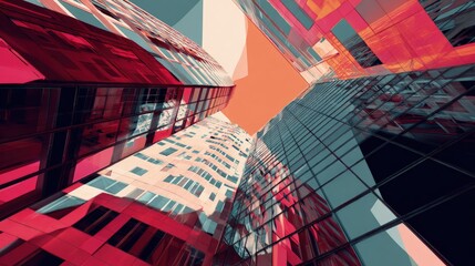 Abstract Deconstructed Architecture Background Fragmented buildings in impossible angles cubist influence bold contrasting colors