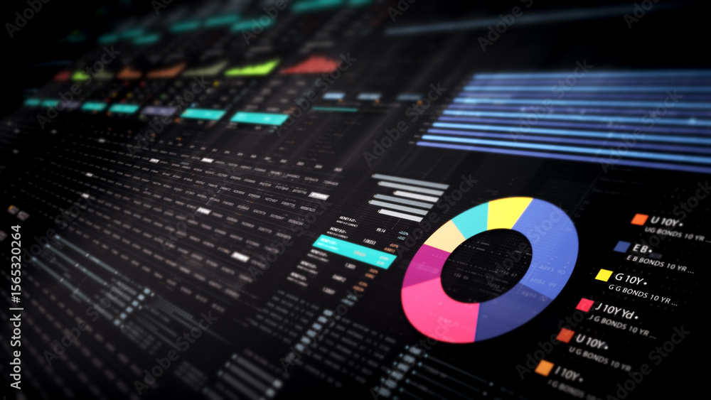 Aufkleber Dynamic data visuals for business info graphics, animated charts, and data-driven insights for a business meeting mock-up. Explore the world of trading, stock exchanges, and crypto