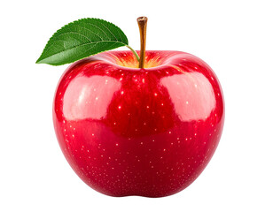 Realistic Red Apple with Leaf – Front View PNG on Transparent Background
