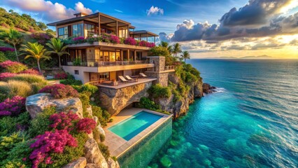 Oceanfront Estate Luxurious Cliffside Home with Infinity Pool and Breathtaking Sunset Views
