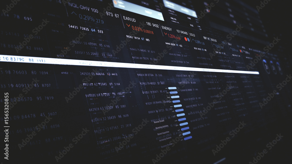 Aufkleber Dynamic data visuals for business info graphics, animated charts, and data-driven insights for a business meeting mock-up. Explore the world of trading, stock exchanges, and crypto