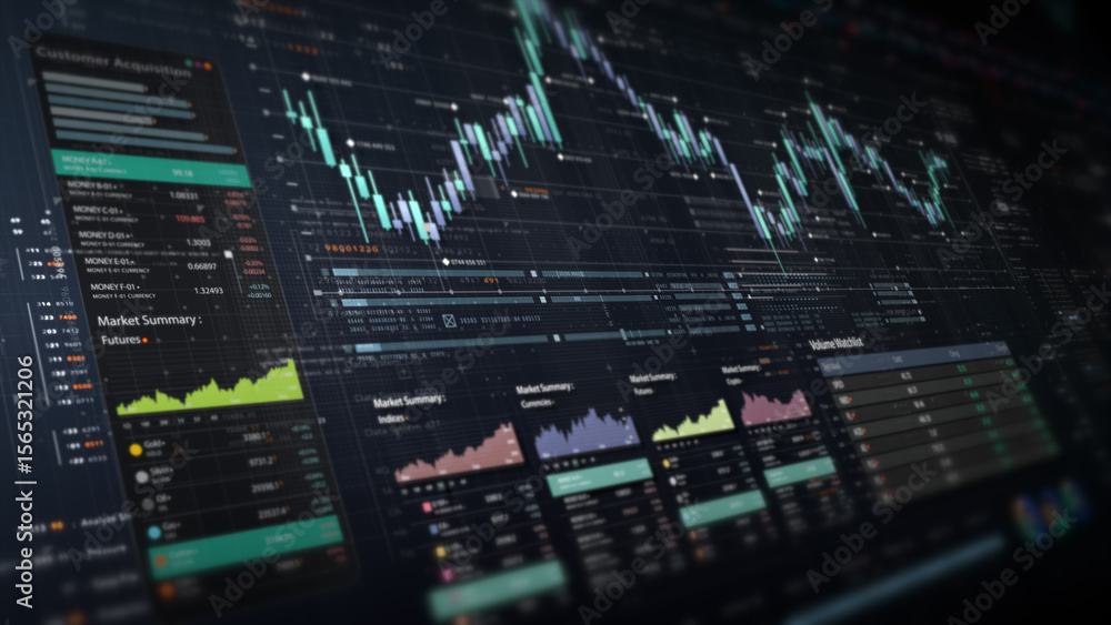 Aufkleber Dynamic data visuals for business info graphics, animated charts, and data-driven insights for a business meeting mock-up. Explore the world of trading, stock exchanges, and crypto