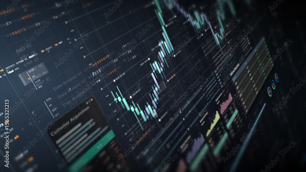 Aufkleber Dynamic data visuals for business info graphics, animated charts, and data-driven insights for a business meeting mock-up. Explore the world of trading, stock exchanges, and crypto