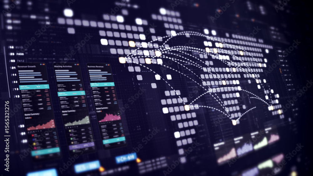 Aufkleber Dynamic data visuals for business info graphics, animated charts, and data-driven insights for a business meeting mock-up. Explore the world of trading, stock exchanges, and crypto