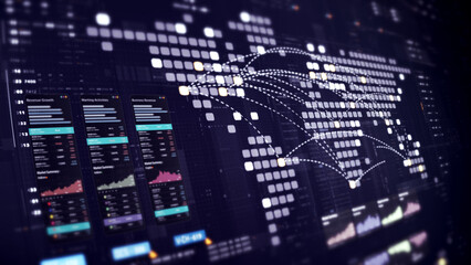 Fototapeta premium Dynamic data visuals for business info graphics, animated charts, and data-driven insights for a business meeting mock-up. Explore the world of trading, stock exchanges, and crypto