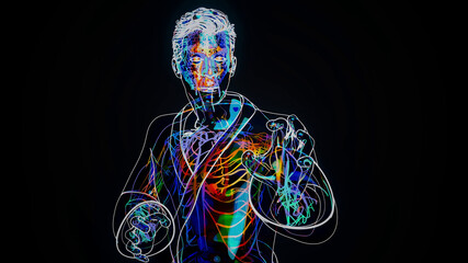 Conceptual 3D illustration of a martial arts man