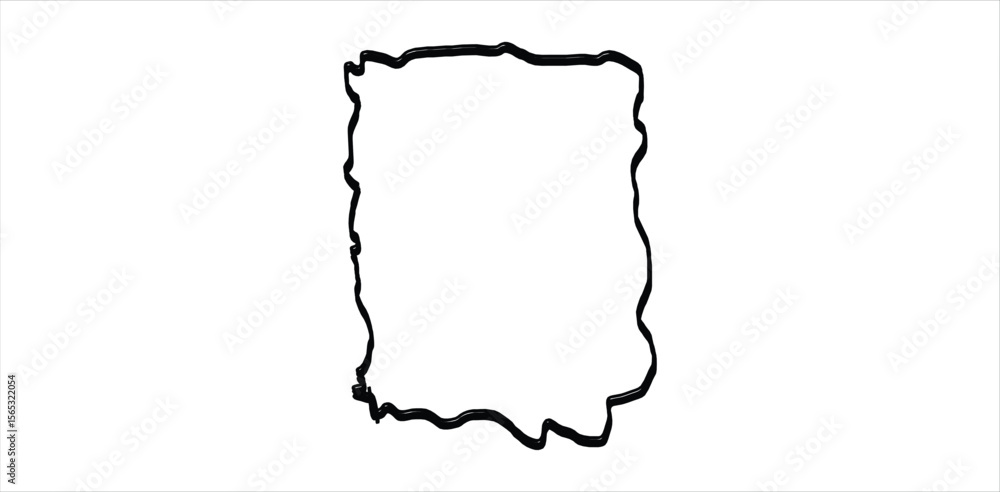Poster hand-drawn rectangle with wavy uneven lines in sketch style on transparent background