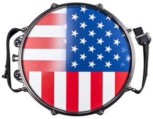 Snare Drum with American Themed Wrap and Parade Straps – Top Down PNG View