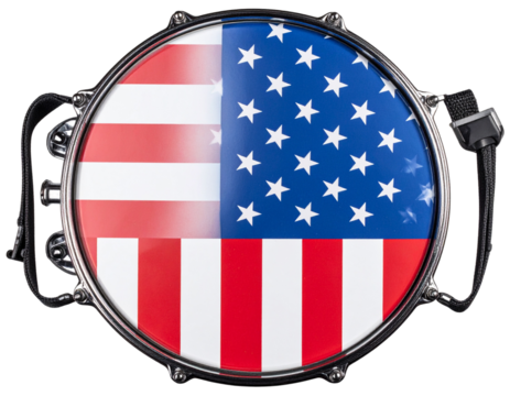 Snare Drum with American Themed Wrap and Parade Straps – Top Down PNG View - Powered by Adobe