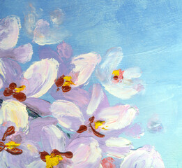 White orchid branch. Oil painting