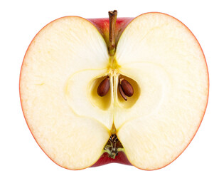 Top View of Sliced Red Apple – Juicy Core and Seeds Visible – PNG Transparent