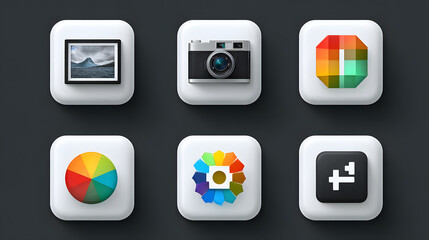 Photo Editing App Icons on Grey Background Featuring Camera and Color Wheel