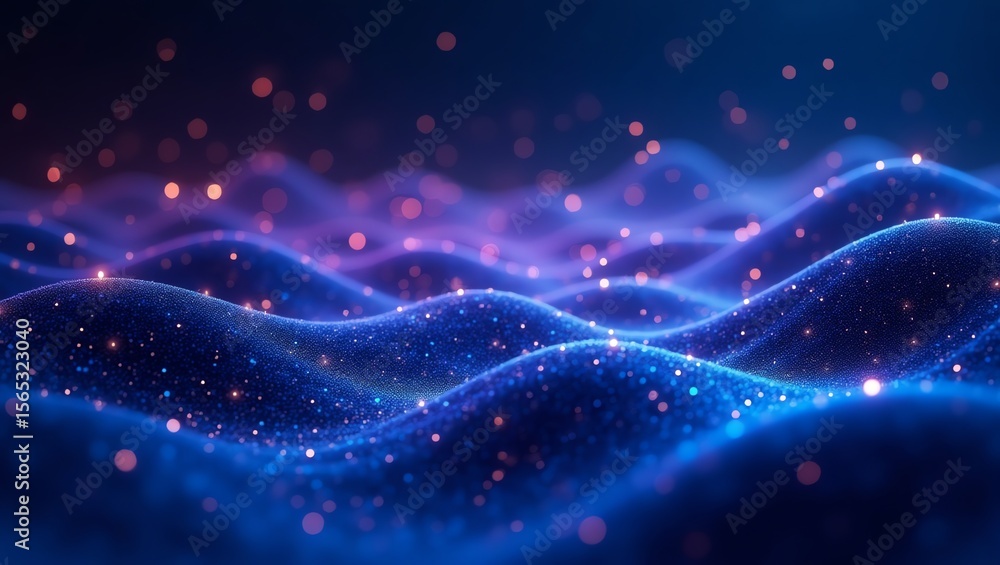 Aufkleber colorful abstract wave patterns with glowing particles in dark background