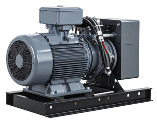 Heavy-Duty Industrial Electric Pump – Side View with Cables and Metallic Housing on Transparent Background
