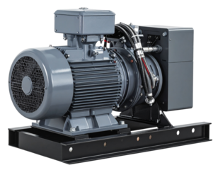 Heavy-Duty Industrial Electric Pump – Side View with Cables and Metallic Housing on Transparent Background