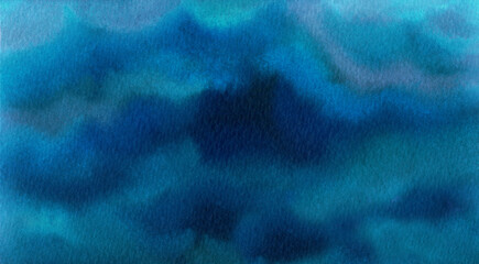 Watercolor landscape. Dark night sky