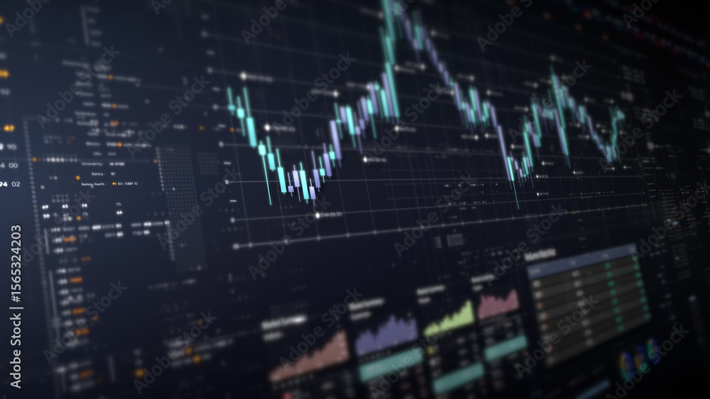 Aufkleber Dynamic data visuals for business info graphics, animated charts, and data-driven insights for a business meeting mock-up. Explore the world of trading, stock exchanges, and crypto