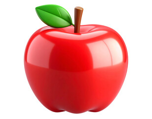 3D Cartoon Apple Icon – Bright Red with Leaf – Transparent PNG