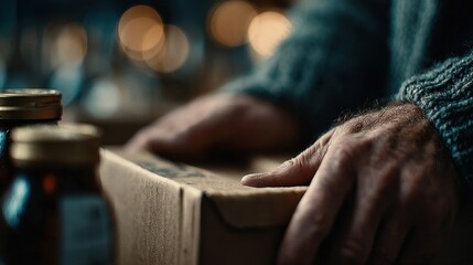 Hunger relief setup with charity box open and local aid visible
