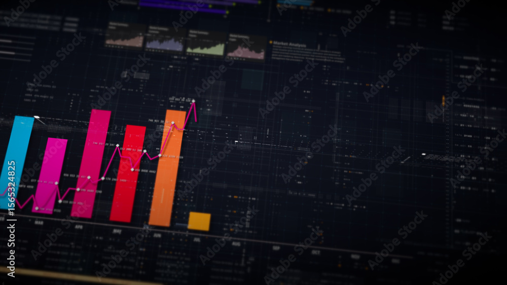 Poster Dynamic data visuals for business info graphics, animated charts, and data-driven insights for a business meeting mock-up. Explore the world of trading, stock exchanges, and crypto