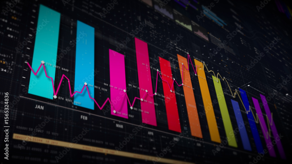 Aufkleber Dynamic data visuals for business info graphics, animated charts, and data-driven insights for a business meeting mock-up. Explore the world of trading, stock exchanges, and crypto