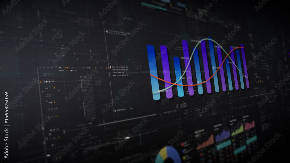 Aufkleber Dynamic data visuals for business info graphics, animated charts, and data-driven insights for a business meeting mock-up. Explore the world of trading, stock exchanges, and crypto