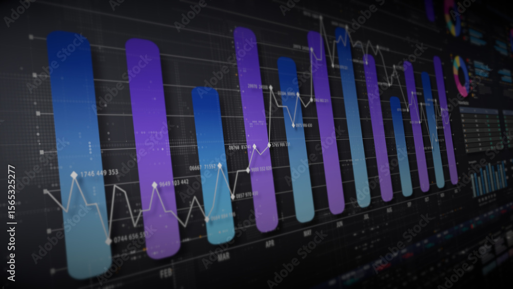 Aufkleber Dynamic data visuals for business info graphics, animated charts, and data-driven insights for a business meeting mock-up. Explore the world of trading, stock exchanges, and crypto