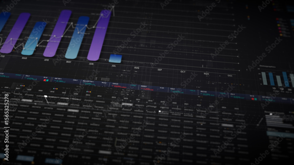 Aufkleber Dynamic data visuals for business info graphics, animated charts, and data-driven insights for a business meeting mock-up. Explore the world of trading, stock exchanges, and crypto