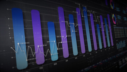 Obraz premium Dynamic data visuals for business info graphics, animated charts, and data-driven insights for a business meeting mock-up. Explore the world of trading, stock exchanges, and crypto