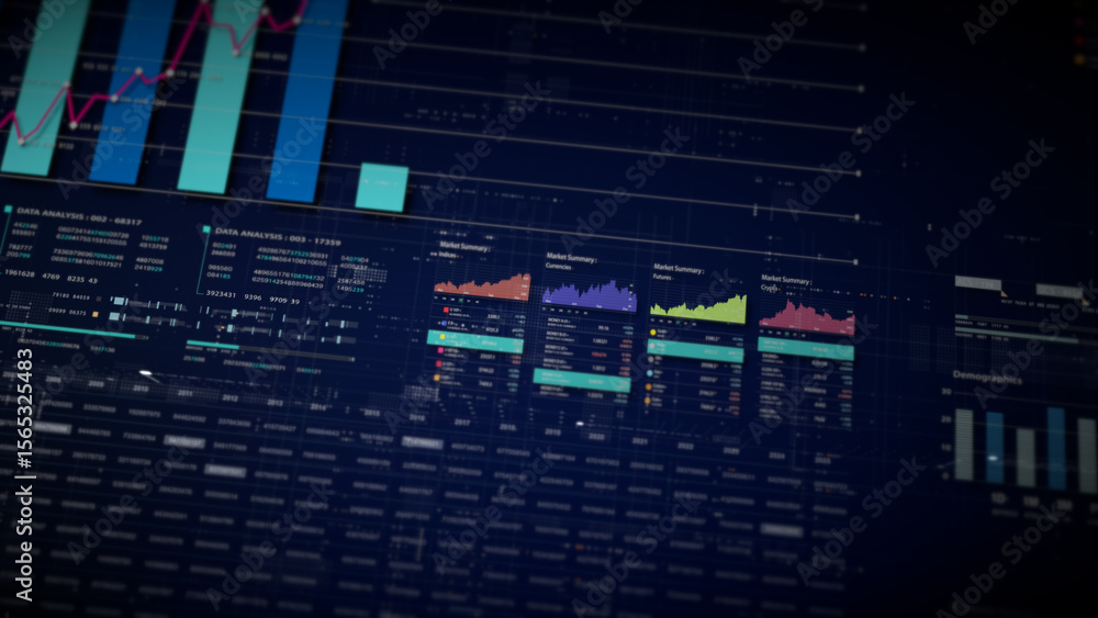 Aufkleber Dynamic data visuals for business info graphics, animated charts, and data-driven insights for a business meeting mock-up. Explore the world of trading, stock exchanges, and crypto