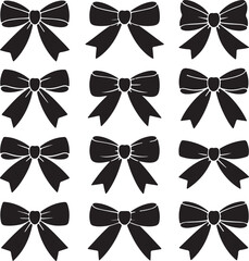 Black Bows on White Background