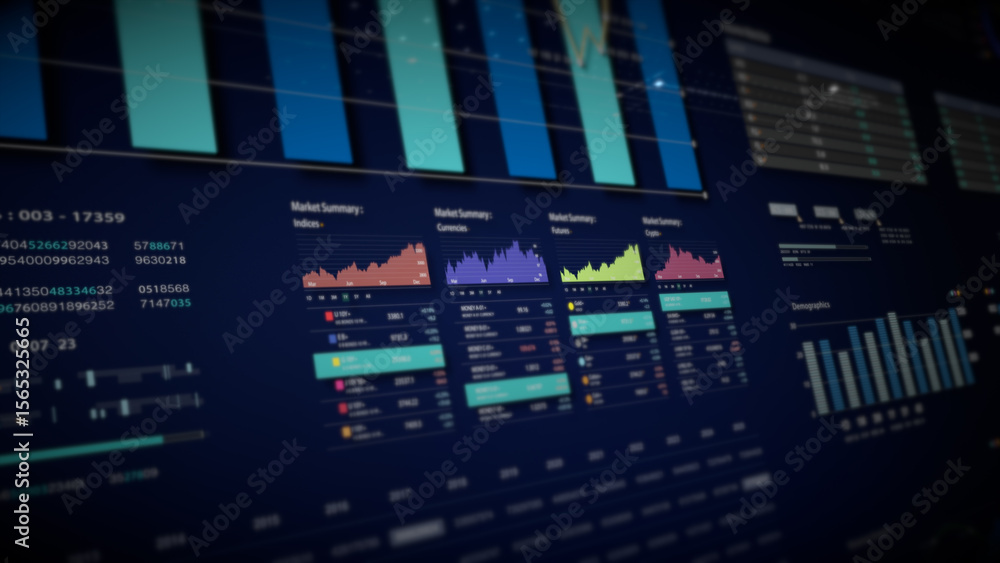 Aufkleber Dynamic data visuals for business info graphics, animated charts, and data-driven insights for a business meeting mock-up. Explore the world of trading, stock exchanges, and crypto