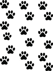 Fototapeta premium Repeating Black Animal Paw Prints on White Background Modern Pet Pattern Design