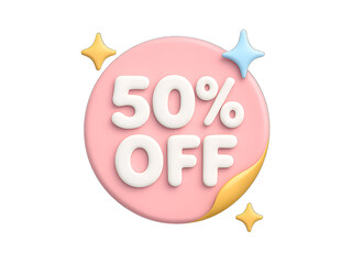 3D 50 Percent Off Sale Badge Illustration – Isolated on Transparent Background
