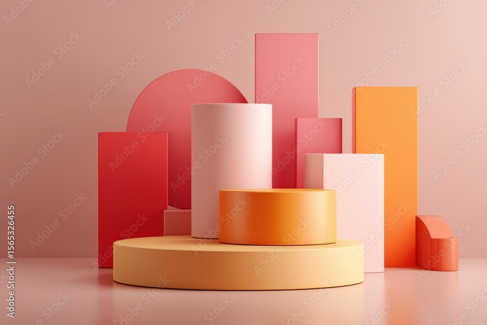 Poster bright color block geometric shapes on pastel background modern minimalistic abstract design for art