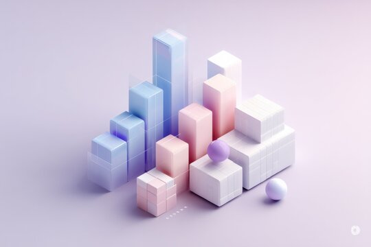 Colorful 3D geometric blocks and spheres arranged in a modern abstract composition on pastel background for creative design and visual art projects