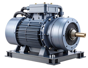 Heavy-Duty Industrial Electric Pump – Side View with Cables and Metallic Housing on Transparent Background (2)