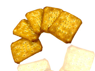Golden crispy and crunchy biscuits isolated on white background