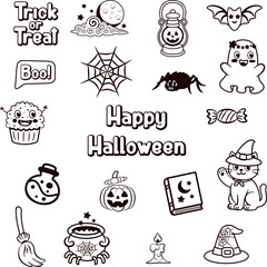 Halloween themed clipart set, black and white version