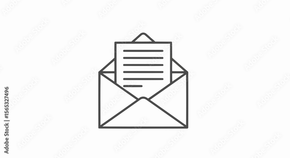 Poster illustration of an open envelope containing a letter with horizontal lines indicating text content