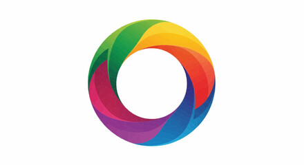 A vibrant circular design featuring a spectrum of colors arranged in a swirling pattern formation