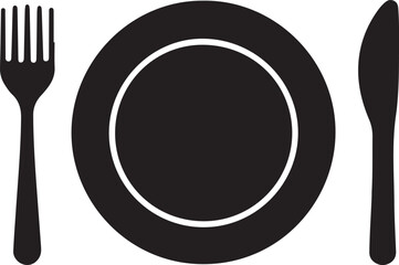 Dinner Plate with Fork and Spoon Silhouette Vector Illustration on Transparent Background