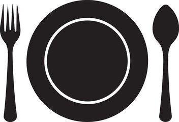 Dinner Plate with Fork and Spoon Silhouette Vector Illustration on Transparent Background