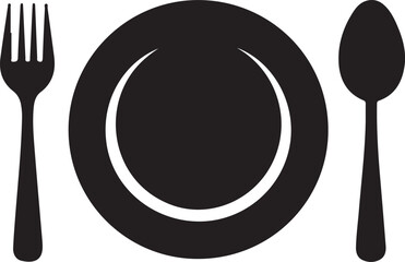 Dinner Plate with Fork and Spoon Silhouette Vector Illustration on Transparent Background