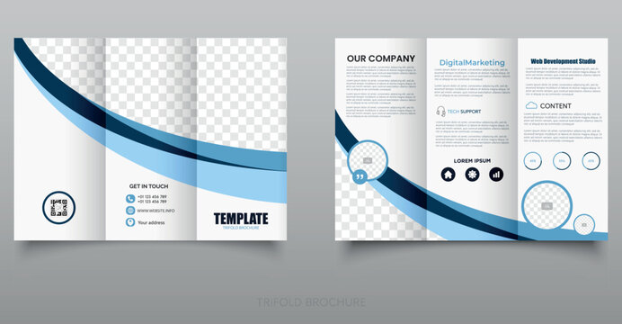 Modern trifold brochure template designed for IT companies. Clean blue layout with tech-inspired elements, ideal for promoting digital services, software products, or technology solutions.
