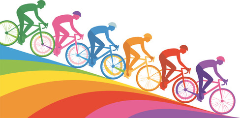 Fototapeta premium Colorful Cyclists Riding on Rainbow Road Abstract Cycling Illustration with a Dynamic Composition